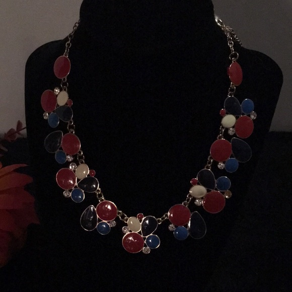 Red white & blue enamel necklace with rhinestones 8” wearable length - Picture 1 of 5